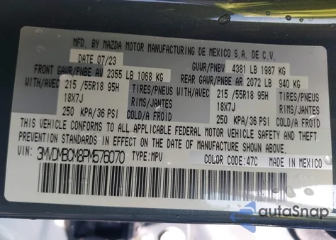 2023 Mazda Cx-30 2.5 S Carbon Edition z USA, uszkodzony, nr VIN 3MVDMBCM8PM576070